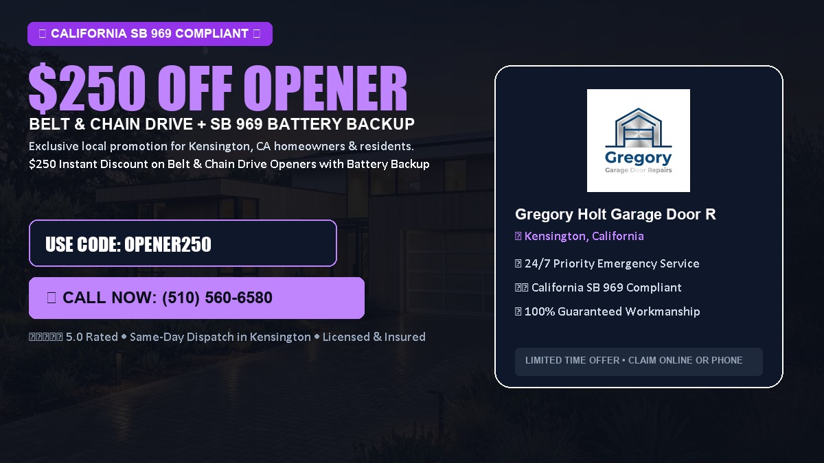 $250 OFF Smart Garage Door Opener Installation (Belt & Chain Drive with California SB 969 Battery Backup) in Kensington, CA